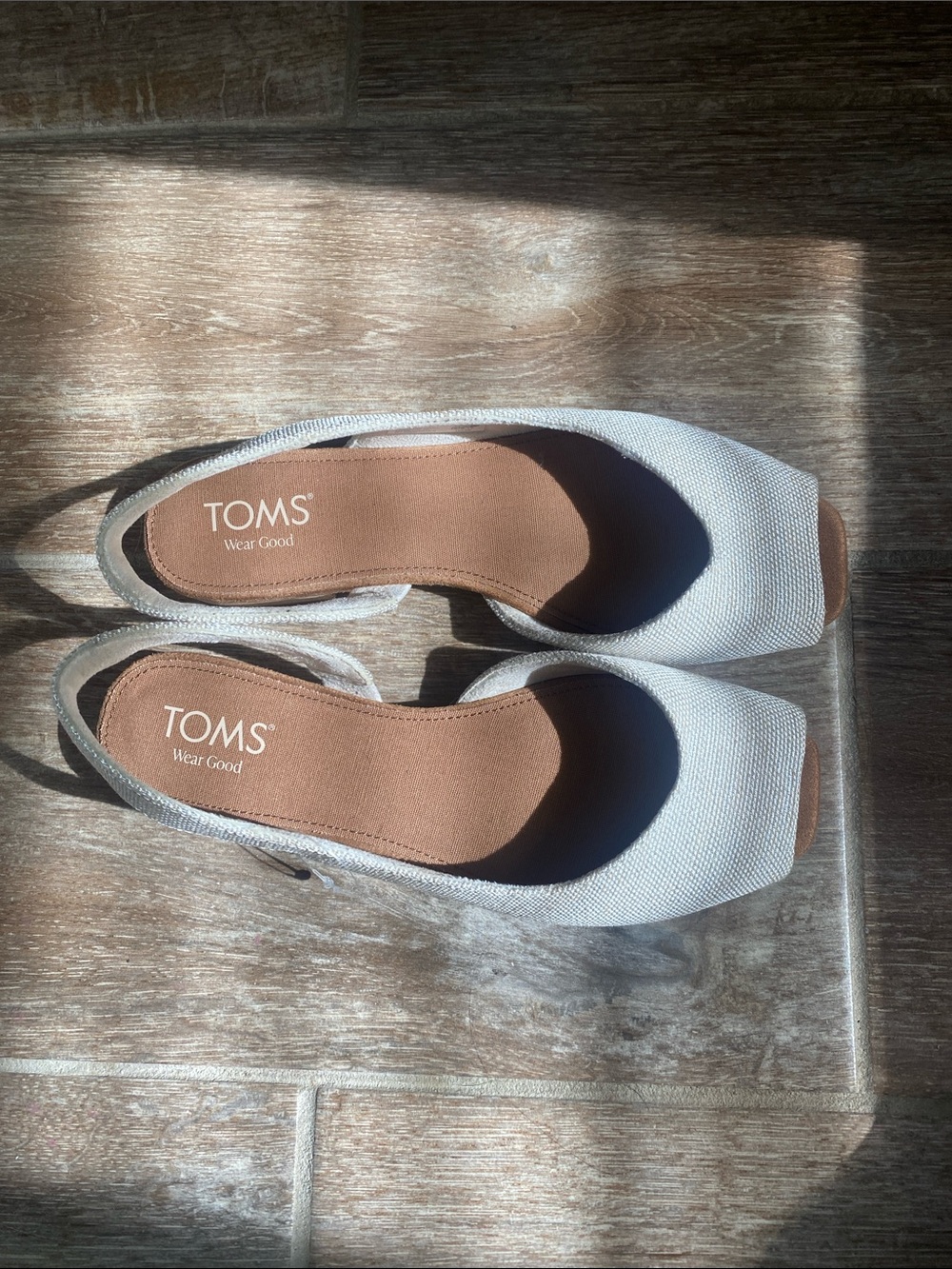TOMS Cream colored Canvas Slingback Peep-Toe Flats